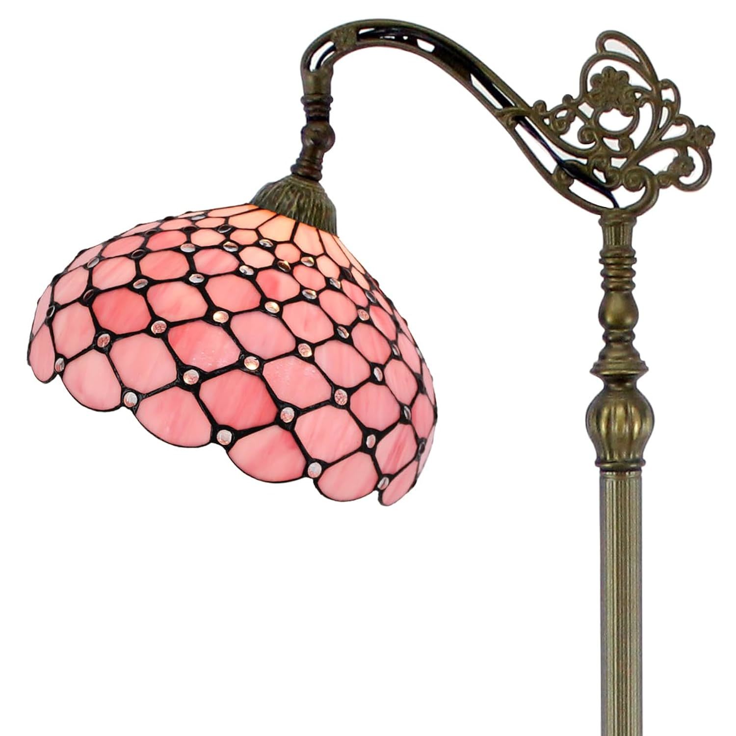 Tiffany Floor Lamp Pink Stained Glass Pearl Bead Arched Lamp 12X18X64 Inches Goo