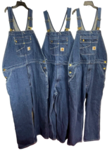 3 Mens Carhartt Overalls Denim Jeans Loose Fit Bibs Set Of THREE Size 42x30 NICE - £115.37 GBP