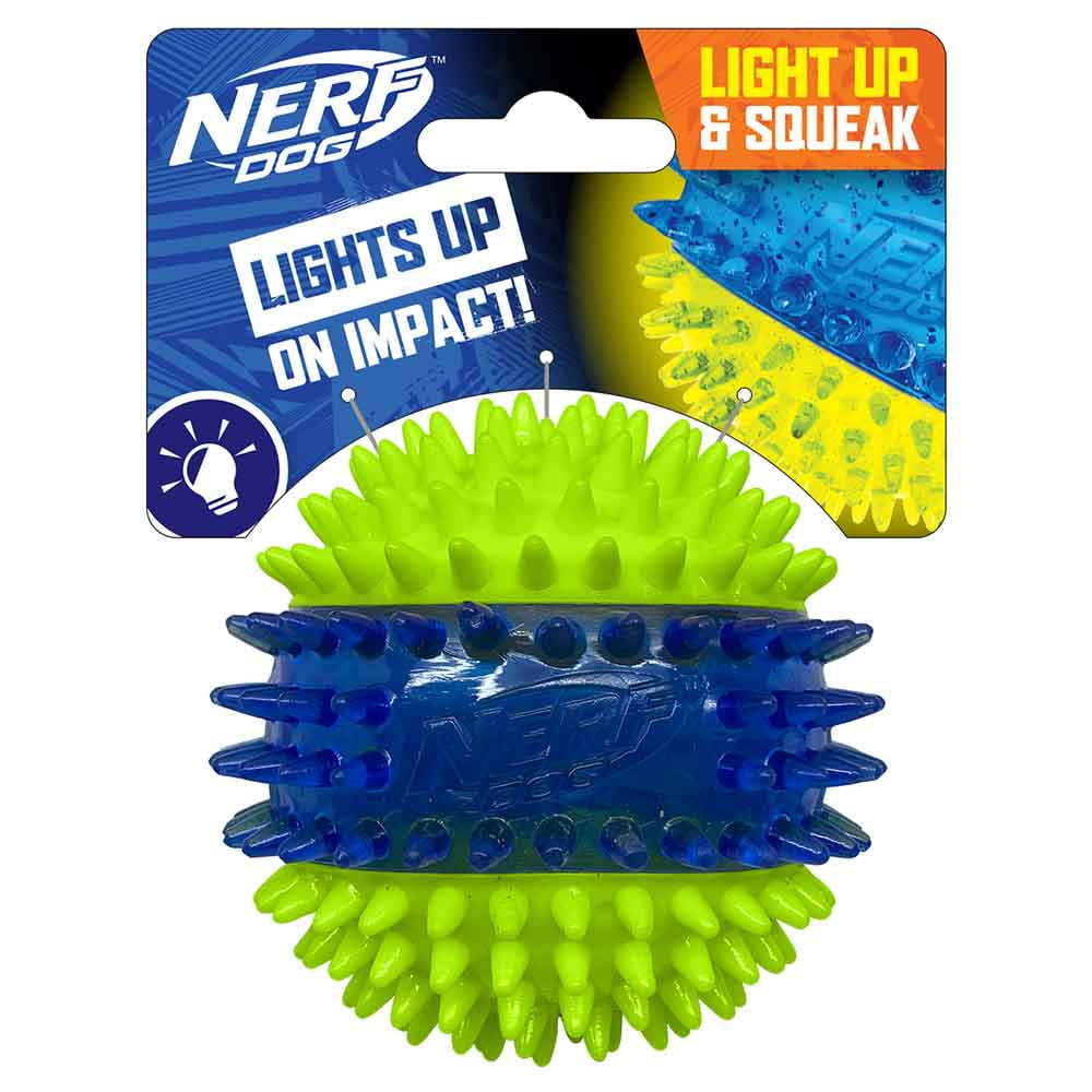Nerf Dog LED Light Up Dental Spikes Squeak Ball Dog Toy | 2.7 inches