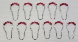 e5) Holiday Red Shower Curtain Rings Hooks Acrylic Roller Balls Stainles... - $5.93