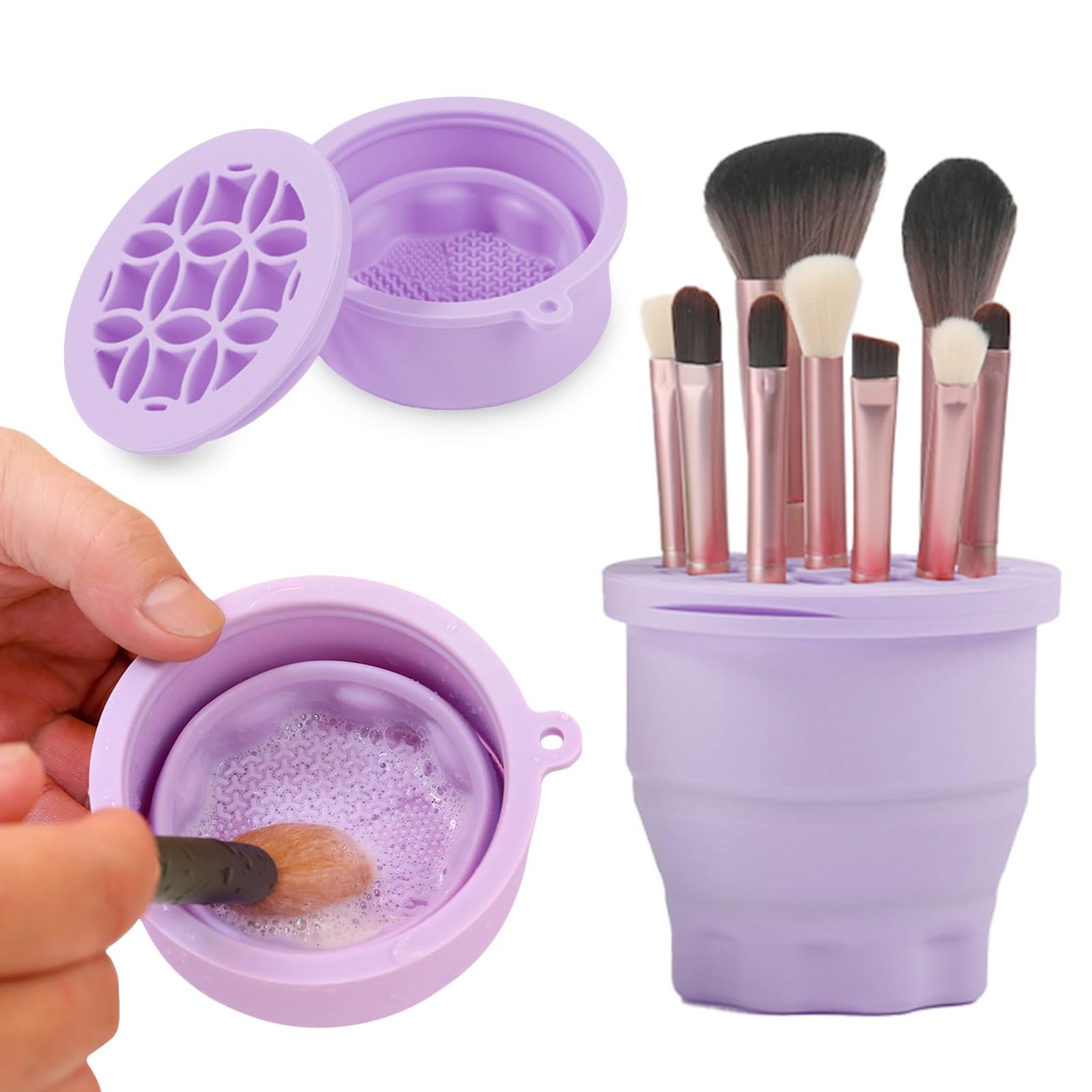 Ranphykx Makeup Brushes Cleaner Mat with Brush Storage Holder, Folding Portable