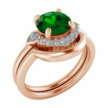 10K Rose Gold Plated 1.40 Ct Round Emerald Halo Engagement Wedding Bridal Set - £89.95 GBP
