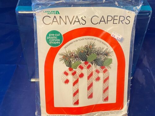 Leisure Arts Vintage Canvas Capers Christmas Ornament Kit Candy Canes 1981 NOS - $13.99