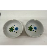 VTG Ash Tray Blue/Green Daisy Flower Power MCM Round Porcelain Lot Of 2 - $34.57 CAD