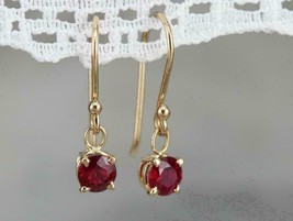 2.00Ct Round Simulated Red Ruby Drop/Dangle Gift Earrings 14K Yellow Gold Plated - £60.92 GBP