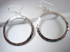Large Hammered Round 925 Sterling Silver Dangle Circle Earrings - £20.52 GBP