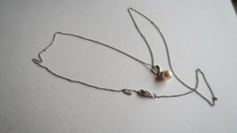 Vintage 14k White Gold Pearl 1.5cm Pendant on a Sterling Silver Necklace 18.5&quot; - £59.35 GBP