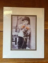 Cute Black &amp; White Little Boy Holding Orange Tinted Rose Flowers Print in Cream - £9.08 GBP