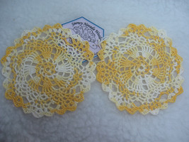 Yellow And White Pineapple Doily Coaster 2pc set Crocheted 100% Cotton H... - £10.99 GBP