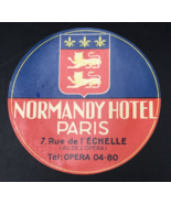 VTG Normandy Hotel Luggage Baggage Label Paris France 3.75&quot; Rue de l&#39;Ech... - $12.19