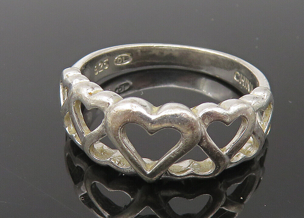 DL 925 Sterling Silver - Up &amp; Down Open Love Hearts Band Ring Sz 7 - RG1... - $25.64