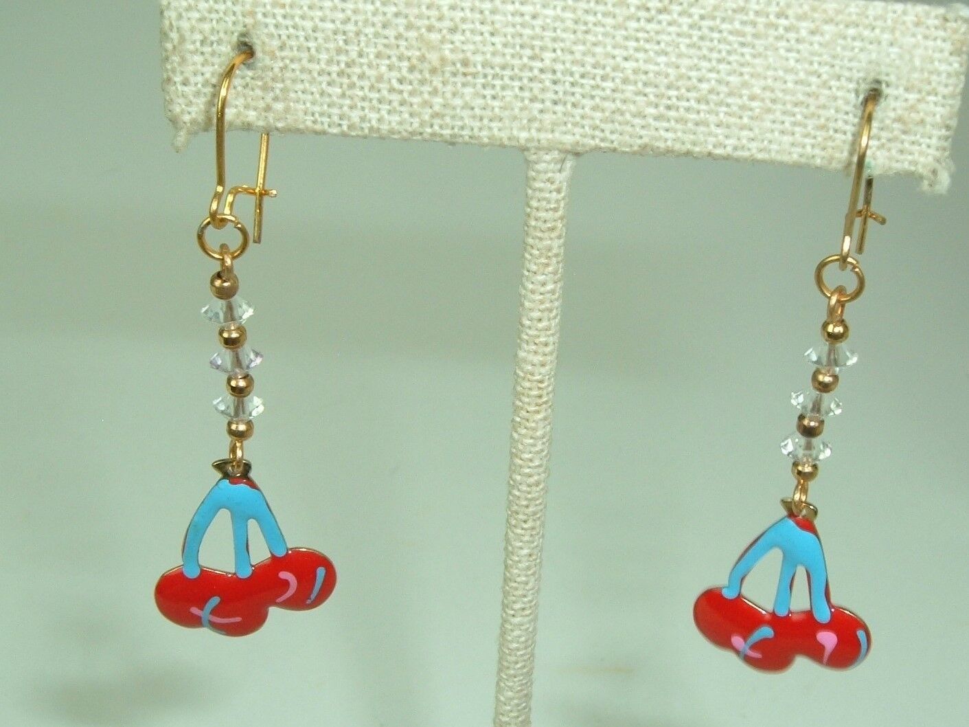 Primary image for Red Cherries Fruit Earring Danglers Vintage Rockabilly Retro boho VLV