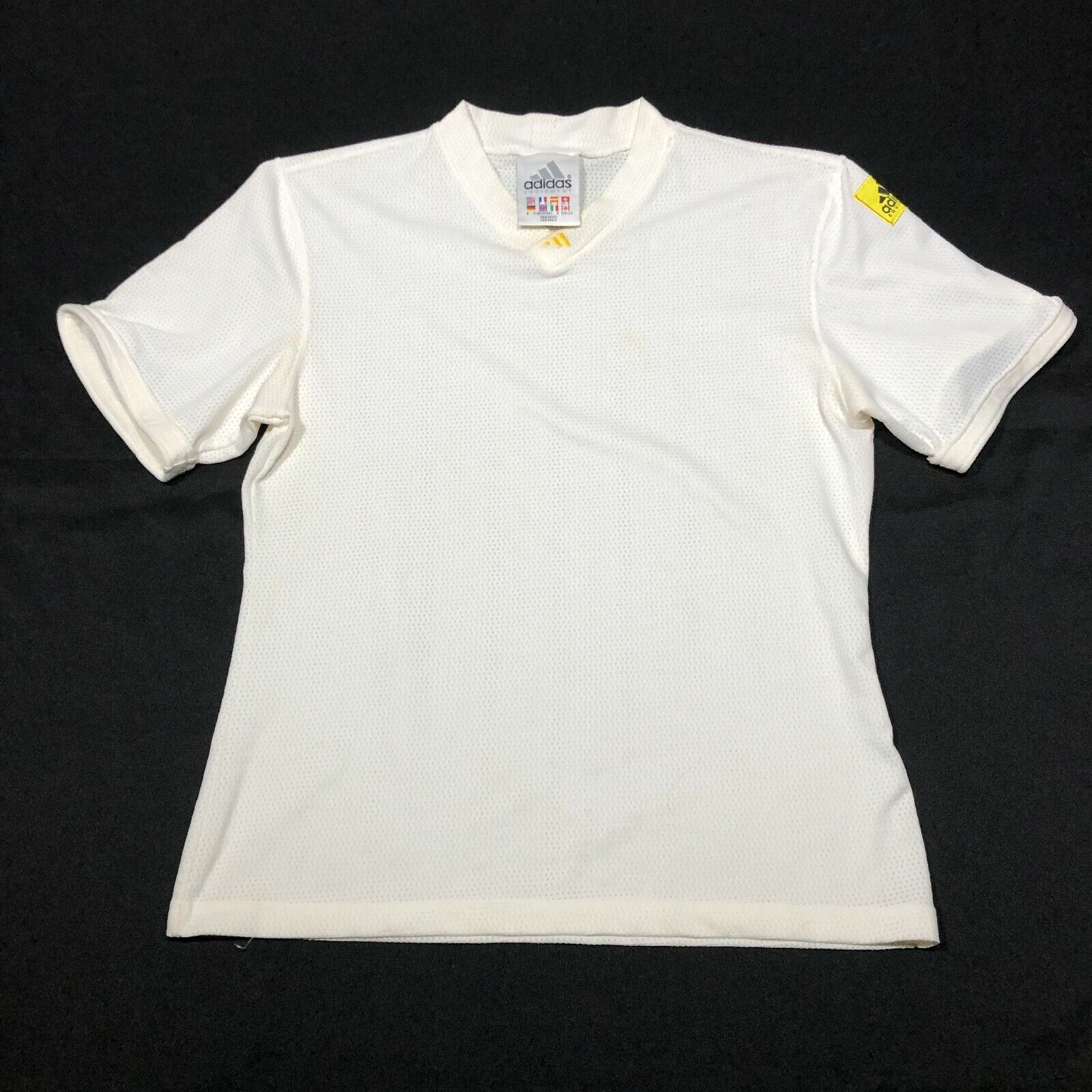 Primary image for Vintage Adidas Equipment Mens Jersey Tee T Shirt Mens L White Mesh Yellow
