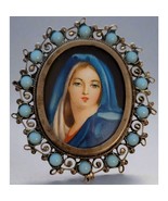 Vintage 800 Silver Virgin Mary Brooch – Hand Painted Portrait Pin Religious - $3,215.78 MXN