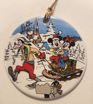 Grolier Disney THE SLEIGH RIDE Christmas Ornament Ceramic Goofy Minnie Mickey - £11.85 GBP