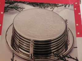 Silverplated 7 - Piece Christmas Tree Coaster Set in Original Box - $9.89