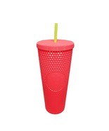 Starbucks Summer Salmon Pink Dragon Fruit Green Straw Studded Tumbler Cup 24 oz - $14.64