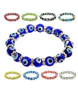 EVIL EYE BRACELET 10mm Glass Lampwork Bead Stretch Good Luck Kabbalah Pr... - £6.35 GBP