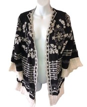 Anthropologie Solitaire Embroidered Black Ivory with Wide 3/4 Sleeves La... - $22.22