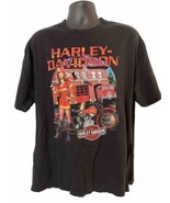 Harley Davidson T-shirt XL Fire Firefighter Pinup Girls Biker Front &amp; Ba... - £61.80 GBP