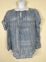 Como Vintage Womens Plus Size 3X Blue Paisley Tie Neck Top Short Sleeve - £11.60 GBP