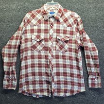 VTG Wrangler Pearl Snap Shirt Mens Sz L Western Plaid Flannel Brown - £20.44 GBP