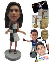 Personalized Bobblehead Beautiful Gal Wearing A Top And Short Skirt With Slipper - £72.72 GBP