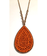 Plunder Design  Necklace - Orange Beaded Teardrop Gold - tone chain bohe... - £13.96 GBP