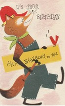 Vintage Birthday Card Fox in Overalls Builder Forget Me Not - $9.89