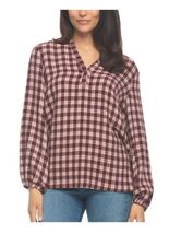 Felina Womens Top Red Multicolor Plaid V-Neck Long Bell Sleeves Lurex Soft - $37.99