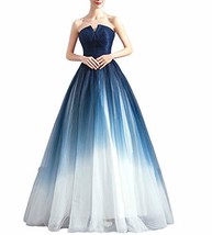 Gradient Tulle Long Ombre Prom Dresses Evening Gowns Asymmetrical Blue White 16 - $108.90