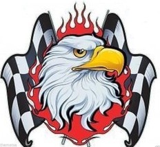 Checkered Flag Eagle Flames Helmet Bumper Sticker Decal Made In Usa - £13.66 GBP