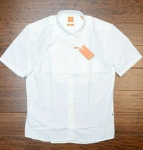 HUGO BOSS Herren Hemd Ezippoe Kurzärmelig Regular Fit Solid Weiß Baumwolle S - £46.46 GBP