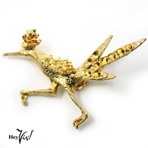 Vintage Road Runner Bird Pin Brooch 2&quot; Detailed Textured Gold Metal - Hey Viv - £14.34 GBP