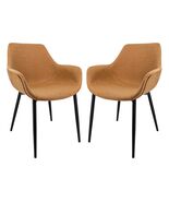 LeisureMod Light Brown Leather Dining Armchair Set of 2, Modern Kitchen ... - $270.48