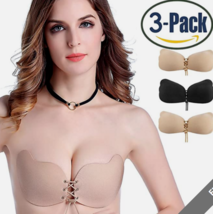 3 pack Womens Silicone Push-Up Strapless Self-Adhesive Magic Invisible B... - £10.99 GBP