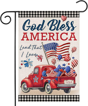 4Th of July Garden Flags for Outside,Patriotic American Truck with Flags... - $20.50
