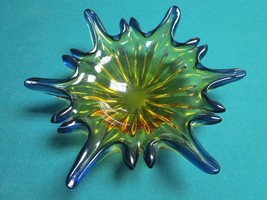 Murano Italy Free Form Bowl Blue And Yellow Original Art Glass - £99.52 GBP