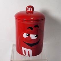 M&amp;M&#39;s Mars Red Candy Cookie Jar Canister 2010 Gasket Lid Ceramic 7” Face - £18.44 GBP