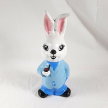 Rabbit In Suit Holding Pipe Figurine Painted Ceramic Vintage Easter Spring Decor - £18.62 GBP