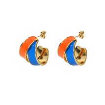 Stainless Steel Orange Blue Color Stud Earrings Decorations For Women Unusual Go - £17.94 GBP