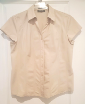 Womens Style &amp; Co Collared Cap Sleeve Button Up Beige Dressy Career Shir... - $19.90