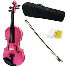 SKY 4/4 Full Size Solid Wood Pink Violin Kit Case Rosin with Brazilwood Bow - $85.99