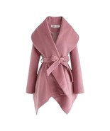 CHICWISH Womens Turn Down Shawl Collar Open Front  Pink Asymmetric Hemline - £55.38 GBP