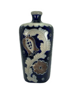 Vintage Stoneware Decanter Floral Etched Designs in Blue and Brown Salt ... - $48.35