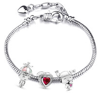 BRACE CO European Heart-shaped Pendant Charm Bracelet Fit Women&#39;s Jewellery Chai - £12.45 GBP
