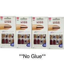 Lot of 4 NEW Kiss Nails Press or Glue Manicure Medium Oval Maroon Gold N... - £15.75 GBP