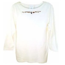 Avon Embroidered Boatneck Tee Small Winter White FSC 47052 NEW Leaves Gr... - £11.75 GBP