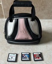 Official Nintendo DS Brunswick Bowling Bag Carrying Case Pink Silver &amp; 3 Games - £18.38 GBP