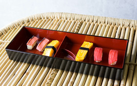 Red Black Japanese Long Bento Box With Dividers 3 Compartments Plate Pack Of 4 - £48.24 GBP